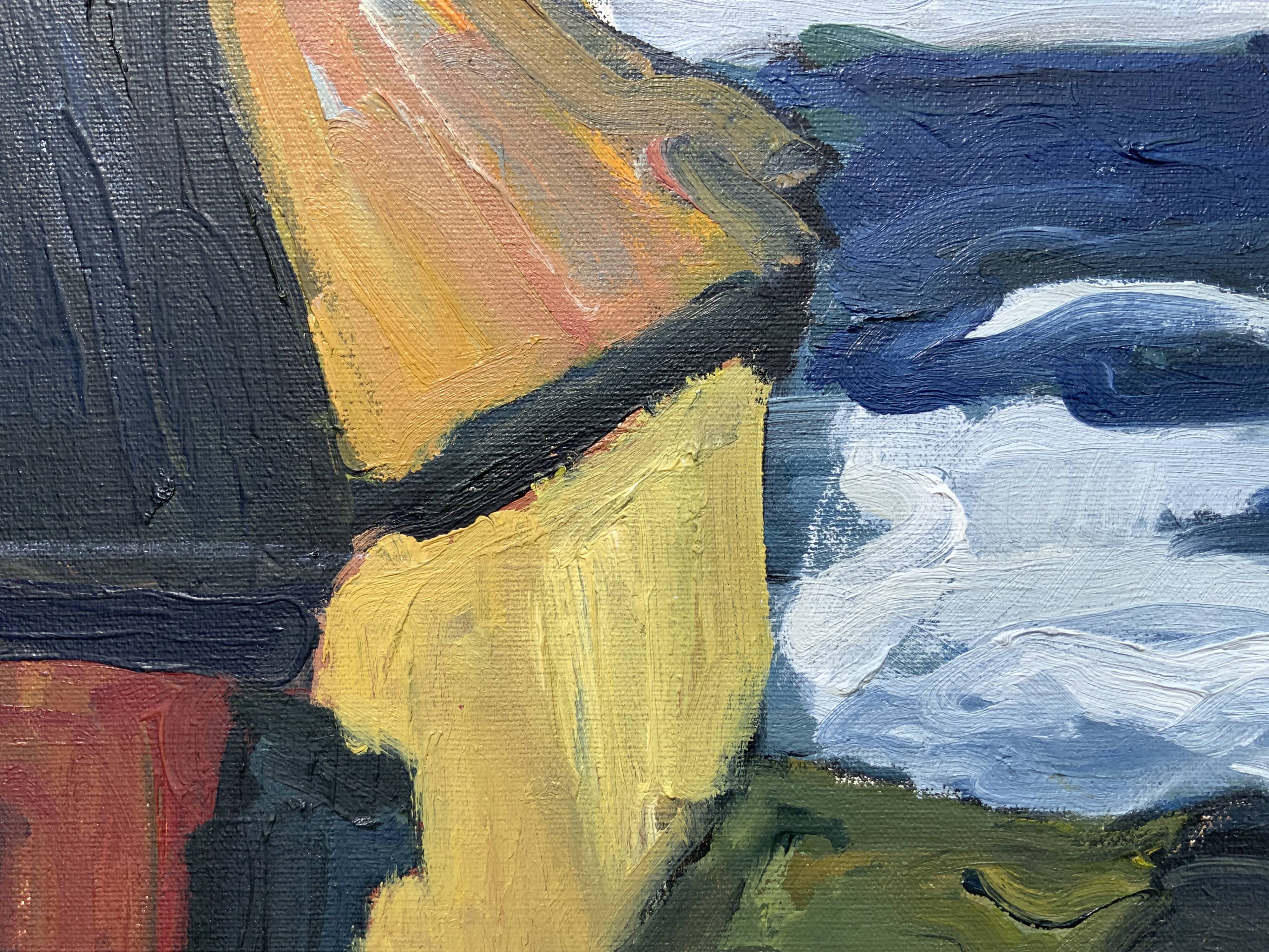 Peinture à l'huile sur toile expressionniste vintage "Maisons de bateaux", Stig Delang 76