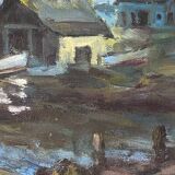 Oil on canvas, seaport scene