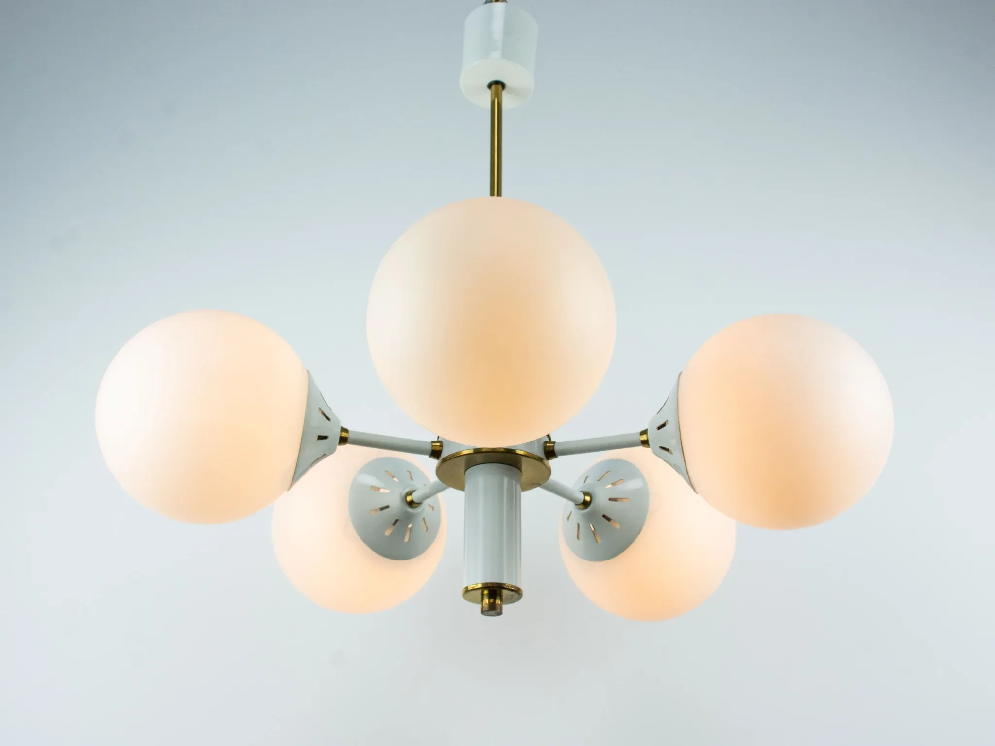 Vintage White 1970s Sputnik Chandelier – Mid-Century Modern Ceiling Light