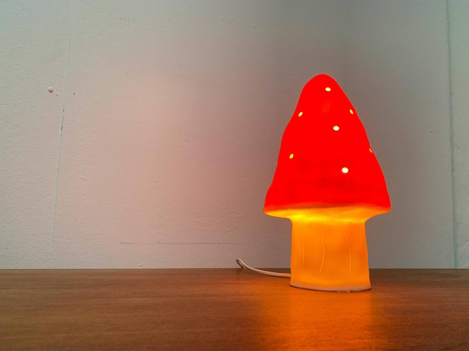 Postmodern plastic mushroom table lamp by Heico.