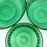 3 glass bowls soaked emerald green - Arcoroc France - vintage 60s