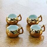 4 small cups dabbling ceramic enamelled gold and vintage white