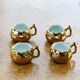 4 small cups dabbling ceramic enamelled gold and vintage white