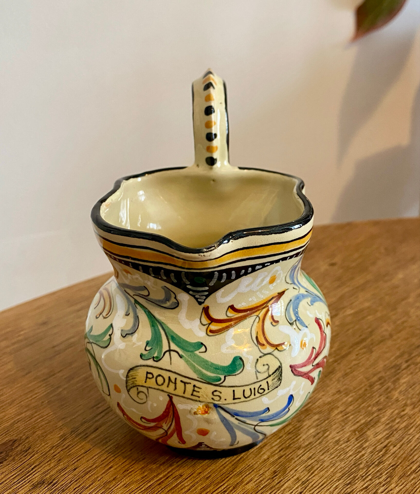 Small earthenware jug from Faenza, hand-painted Ca Pirota.