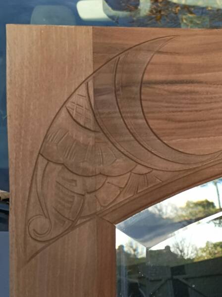 Beveled mirror solid wood door frame carved air-gummed