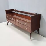 High-Quality Walnut Chest of Drawers with a Thick Glass Top, Italy
