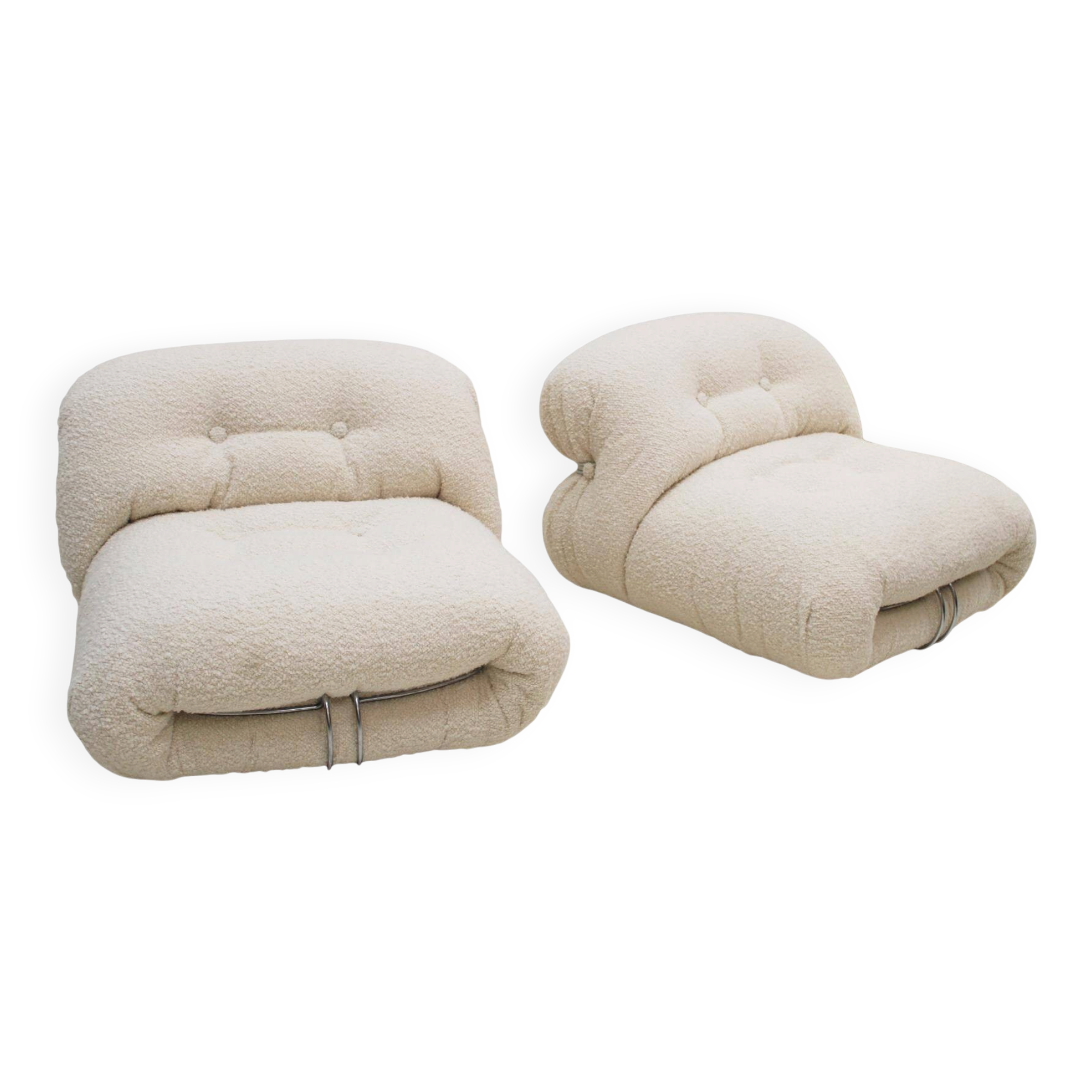 Mid Century White Wool "Soriana" Armchairs by Tobia Scarpa Edited by Cassina