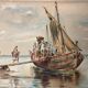 2201039 Watercolor Return from fishing in Portugal signed early twentieth century
