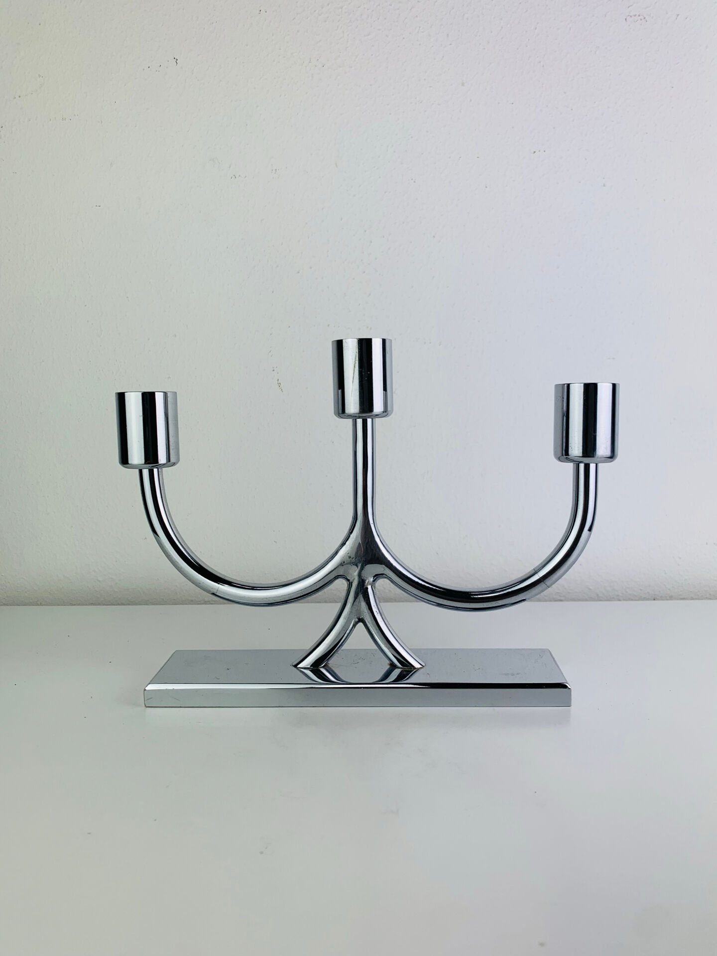 Bougeoir design années 60, métal chromé