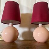 Pair of antique de schuytener opaline pink ball vintage bedside lamps