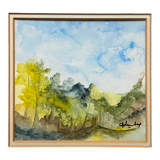 Tableau aquarelle "paysage de forêt" signé avec cadre