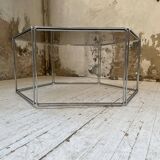 Hexagonal glass and chrome coffee table