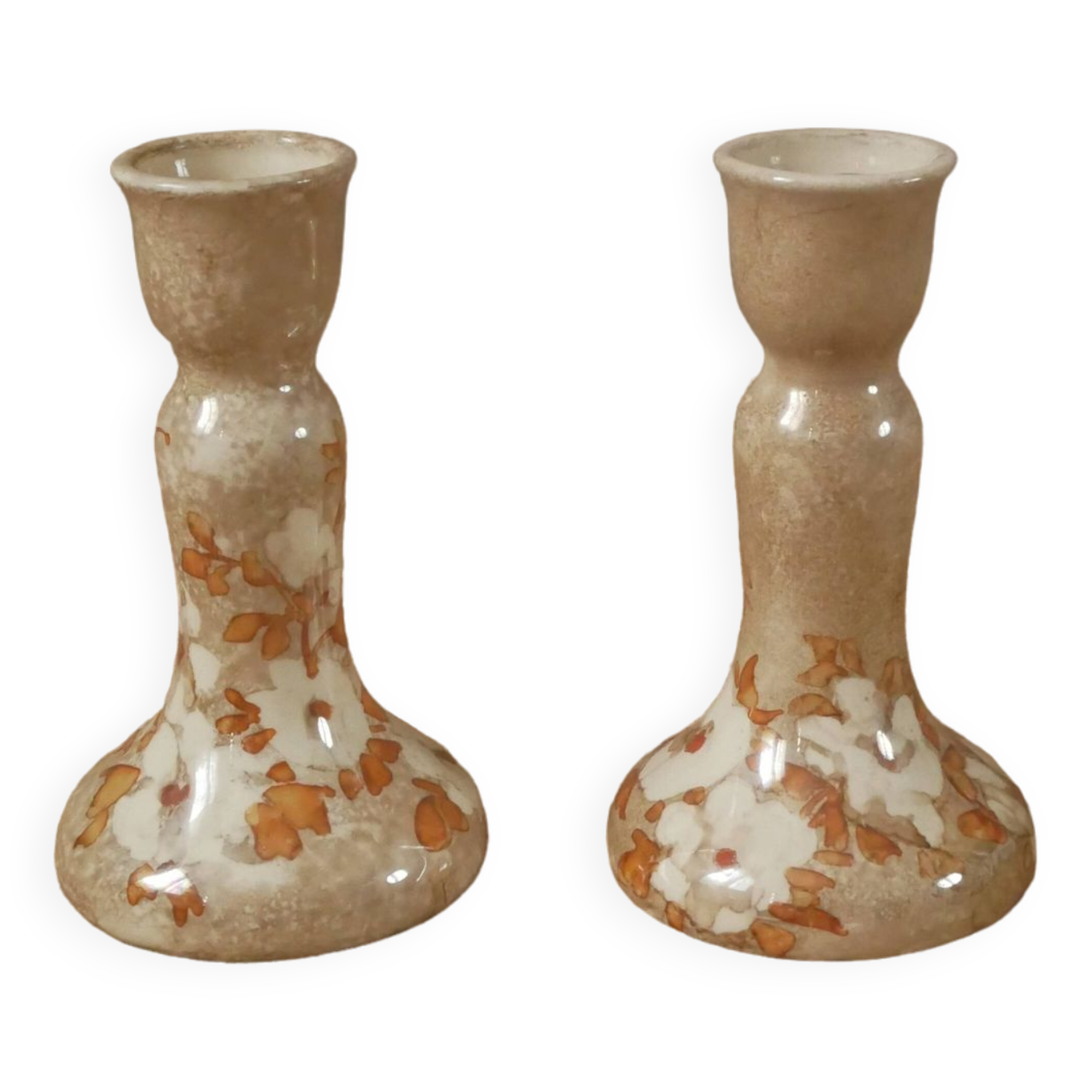 Pair of handcrafted porcelain ceramic candelabra candlesticks