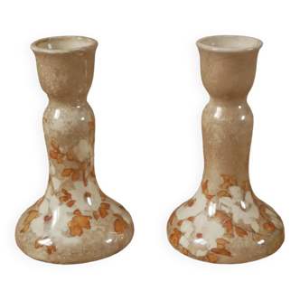 Paire de bougeoirs chandeliers candélabres en porcelaine céramique fabrication artisanale