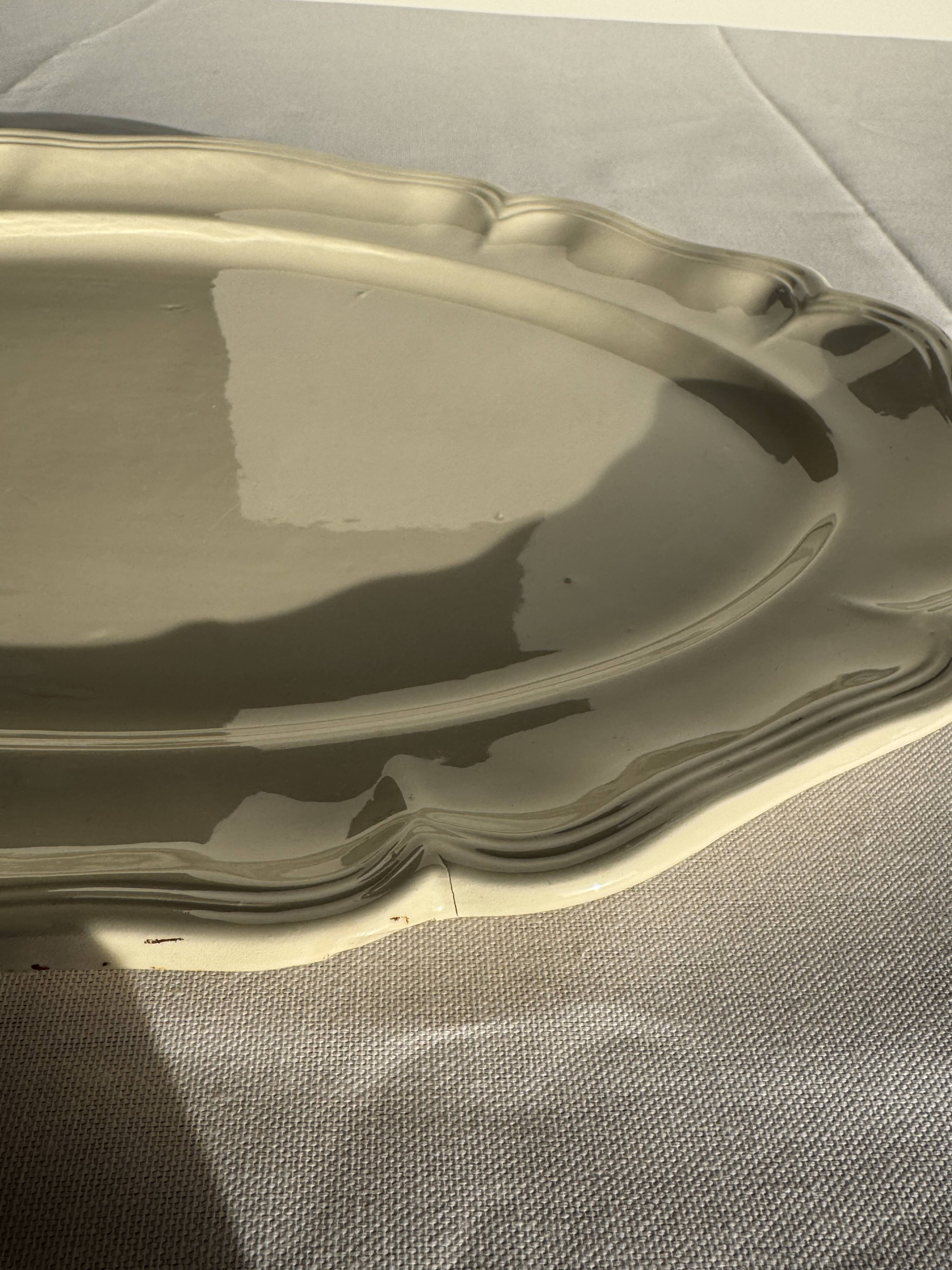 Large oval cream earthenware dish Sarreguemines France L44