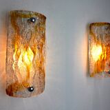 Pair of Murano Mazzega wall lamps, orange frosted glass, Italy, 1960