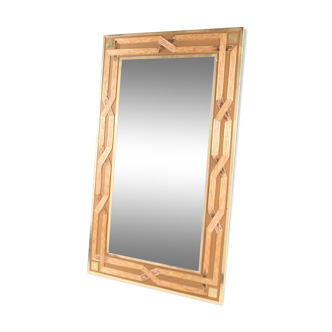 Mirror in wood marquetry and gilded brass circa 1970