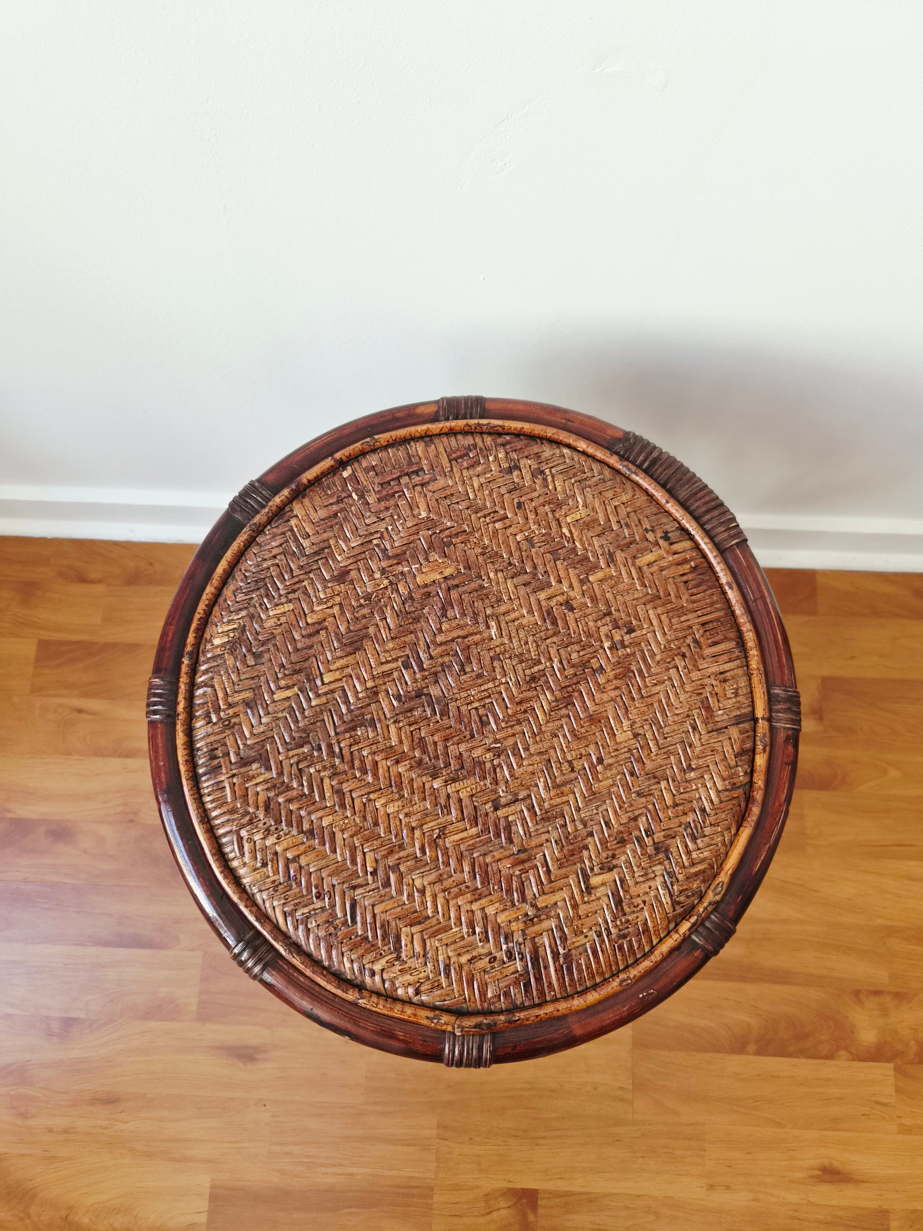 Tabouret/Sellette en rotin et cannage vintage - Années '60/'70