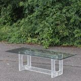 Vintage coffee table with frosted plexiglass base 1970s