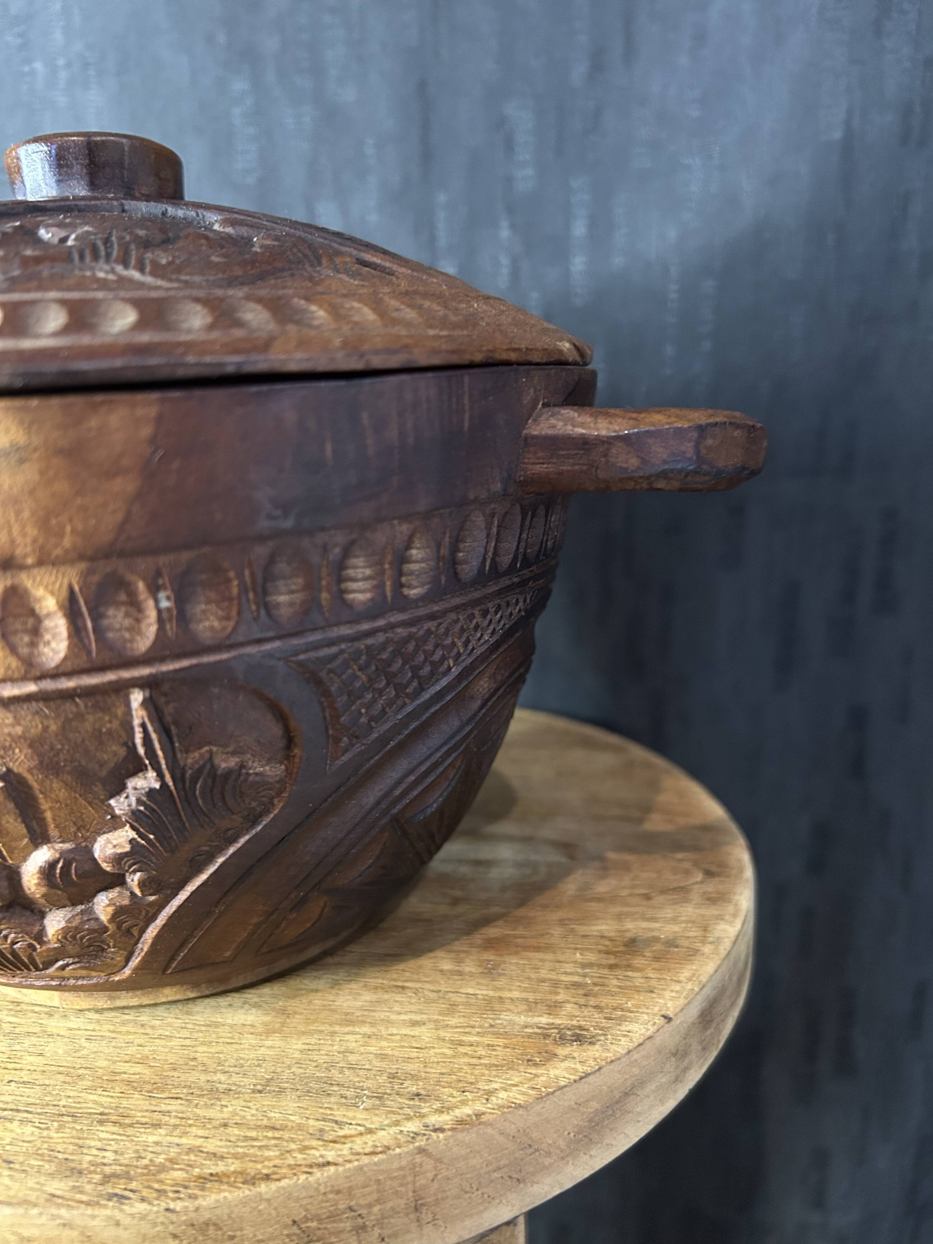 African Art - Madagascar - Vintage - Covered Pot - Carved Rosewood - 1950