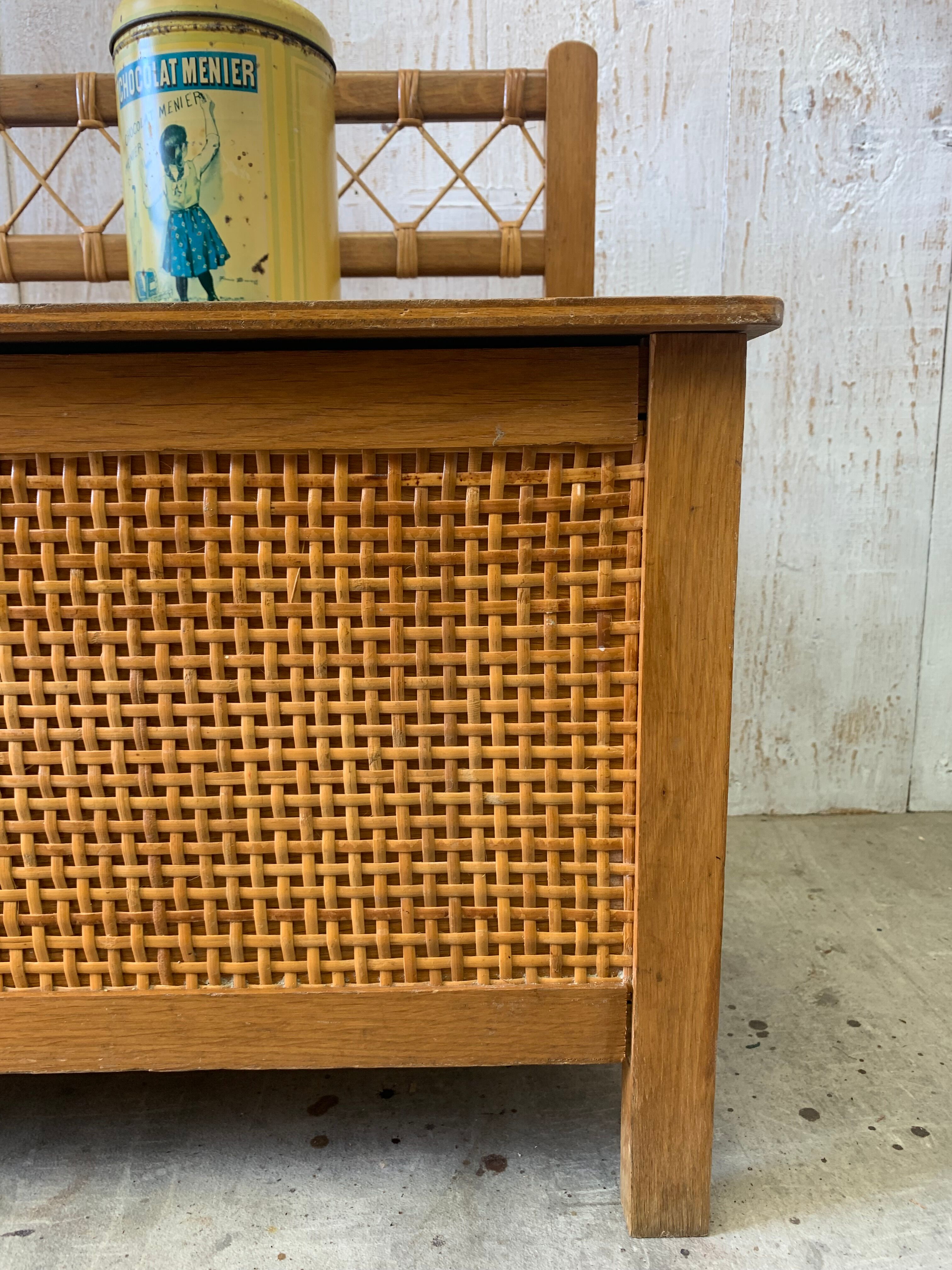 Vintage wood/rattan toy chest