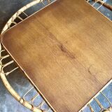 Table basse en bois et rotin, années 1960