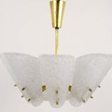 J. T. Kalmar Suspension en Laiton du Milieu du Siècle, Verre Texturé Blanc, Années 1950