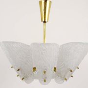 J. T. Kalmar Mid-Century Brass Suspension, Textured White Glass, 1950s