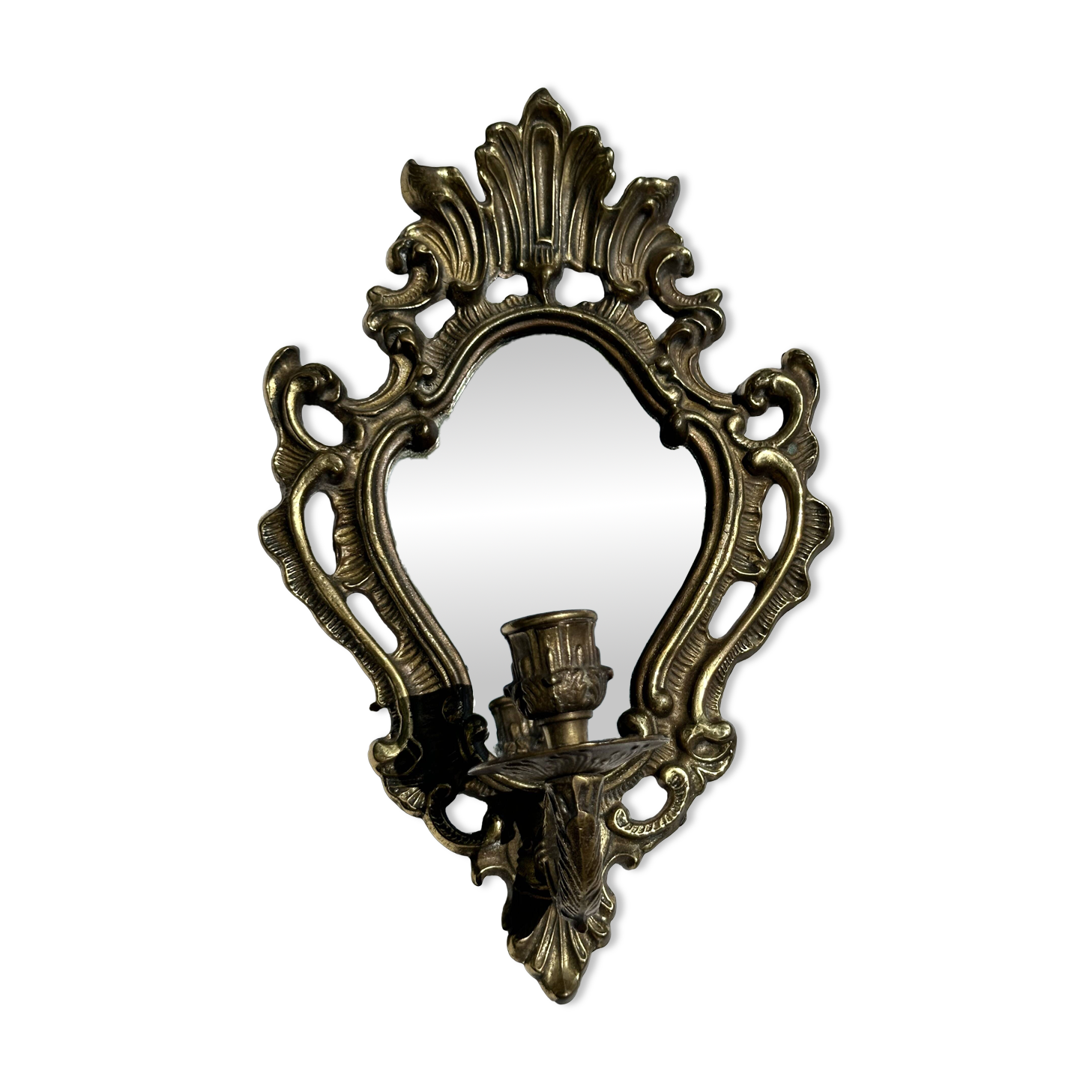 Magnificent Vintage Brass Mirror Candlestick - Baroque - Home Decor