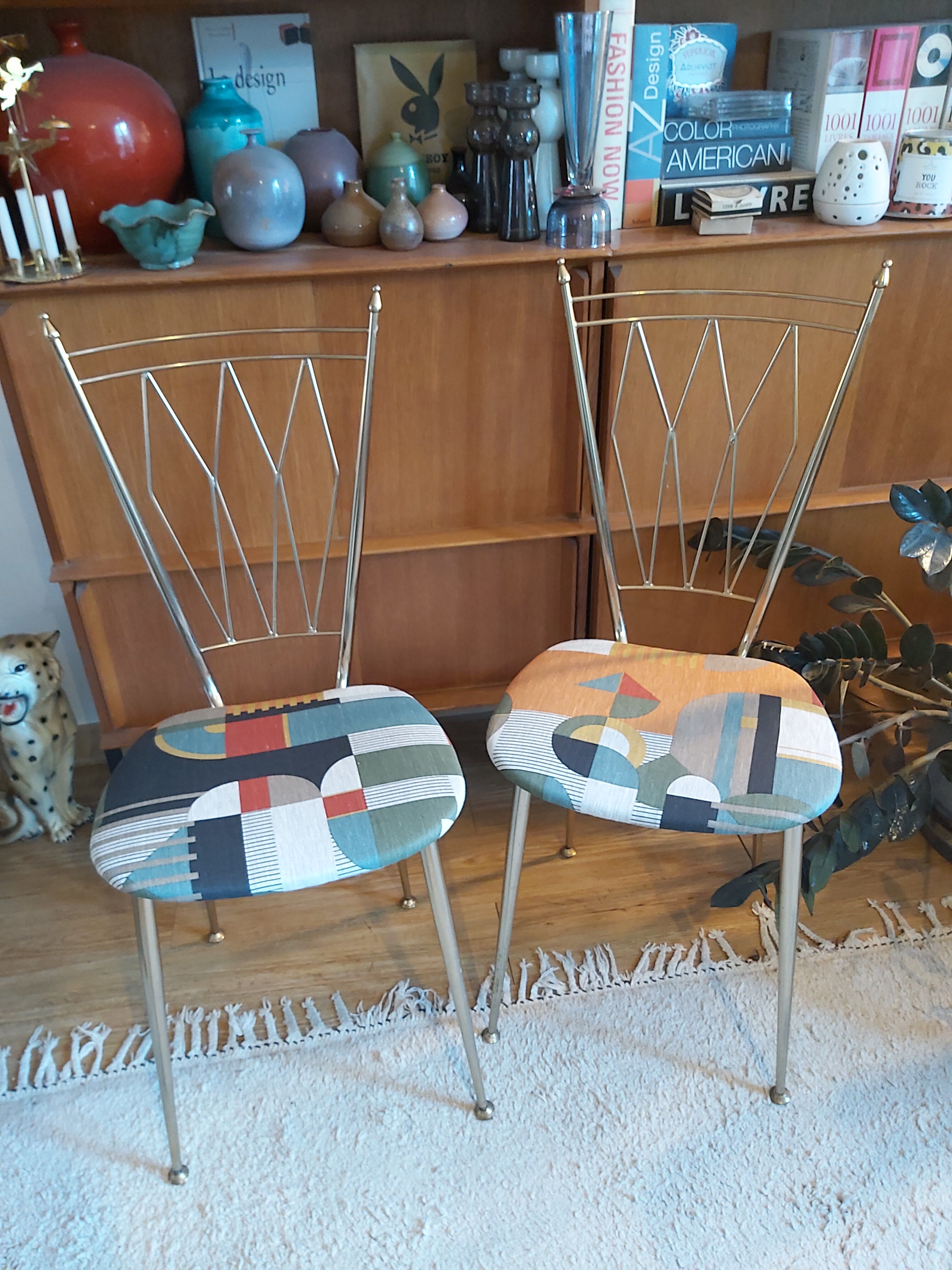 Pair of chairs in gold metal 50s