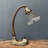 French art nouveau table lamp with transparent glass shade
