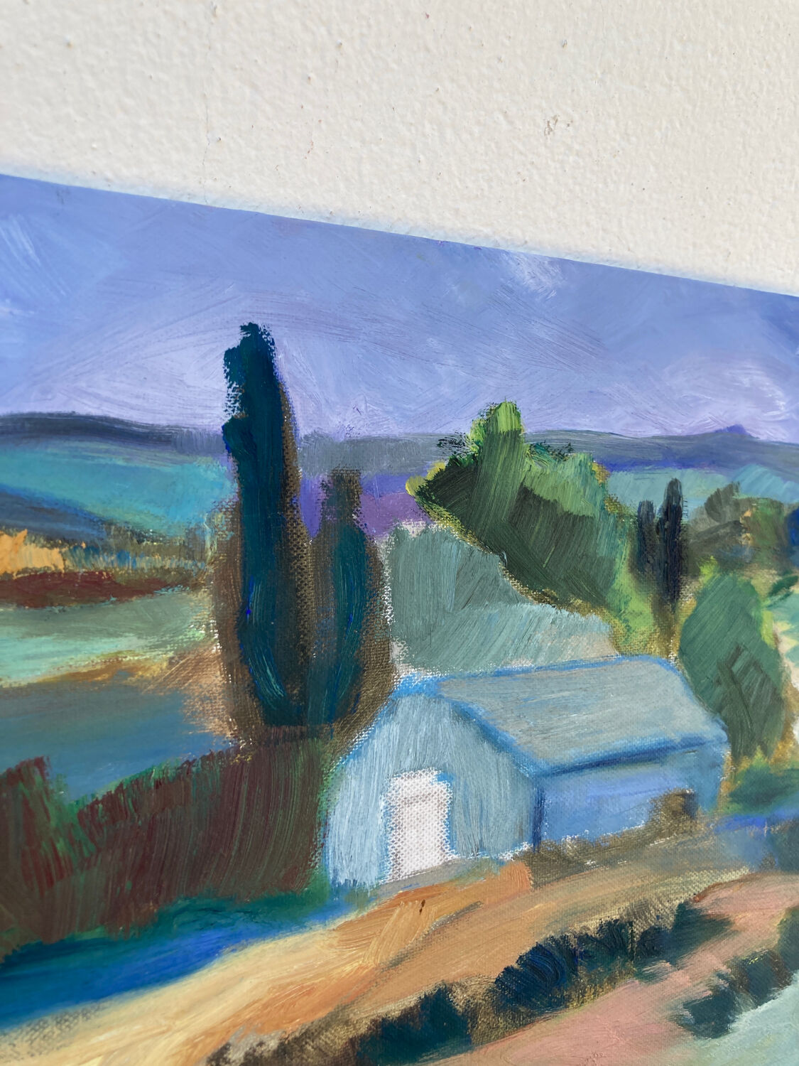 Mediterranean Provencal landscape / expressionist painting / oil painting on wood panel