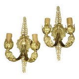 Pair of Empire style mascaron wall lights from early 1900s - gilded bronze