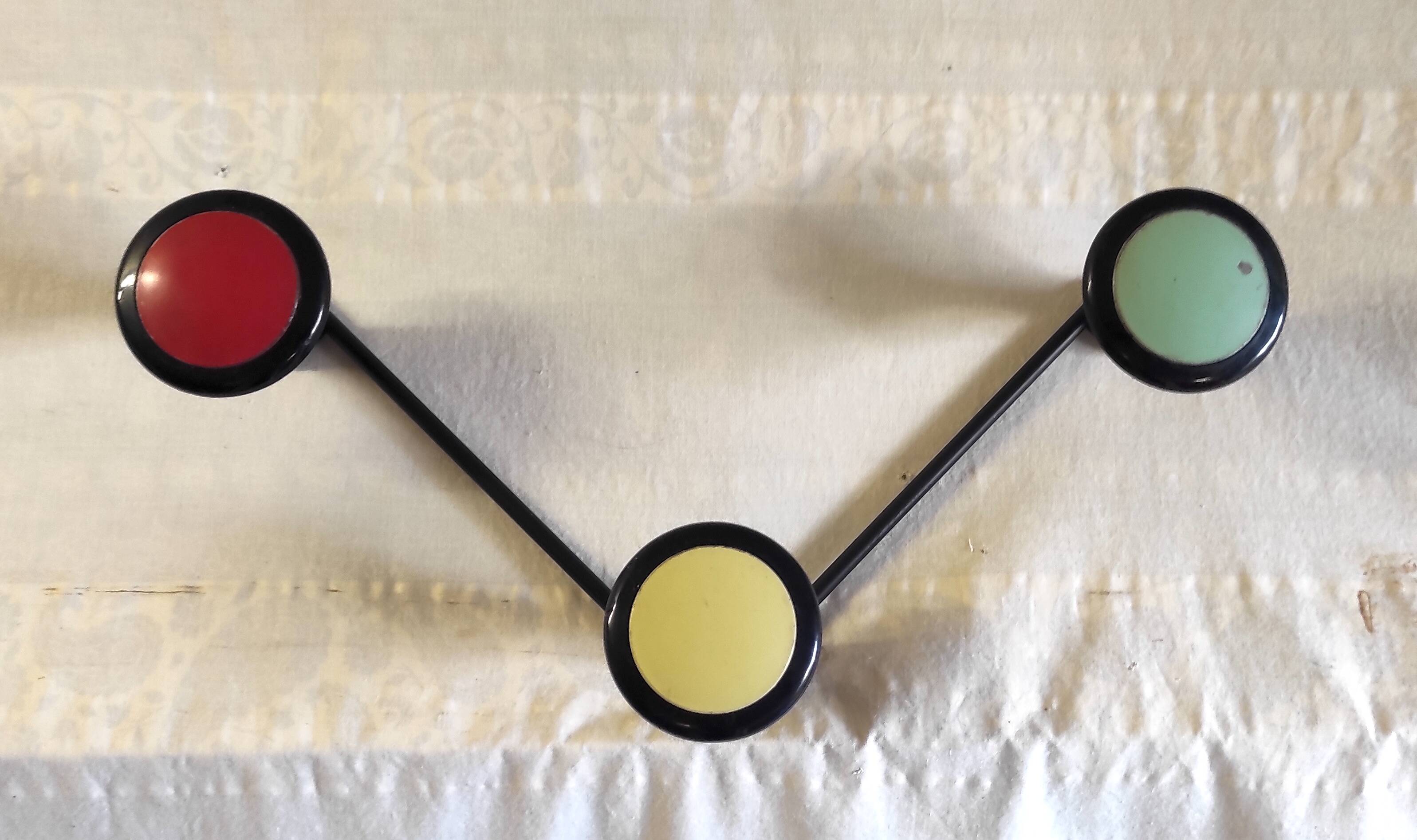 Tri-colour wall coat rack design - 1950s/60s
