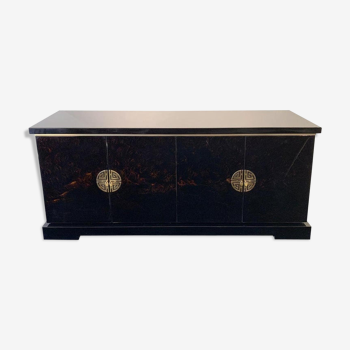 Black and gold lacquered buffet with Chinese handles, 1970