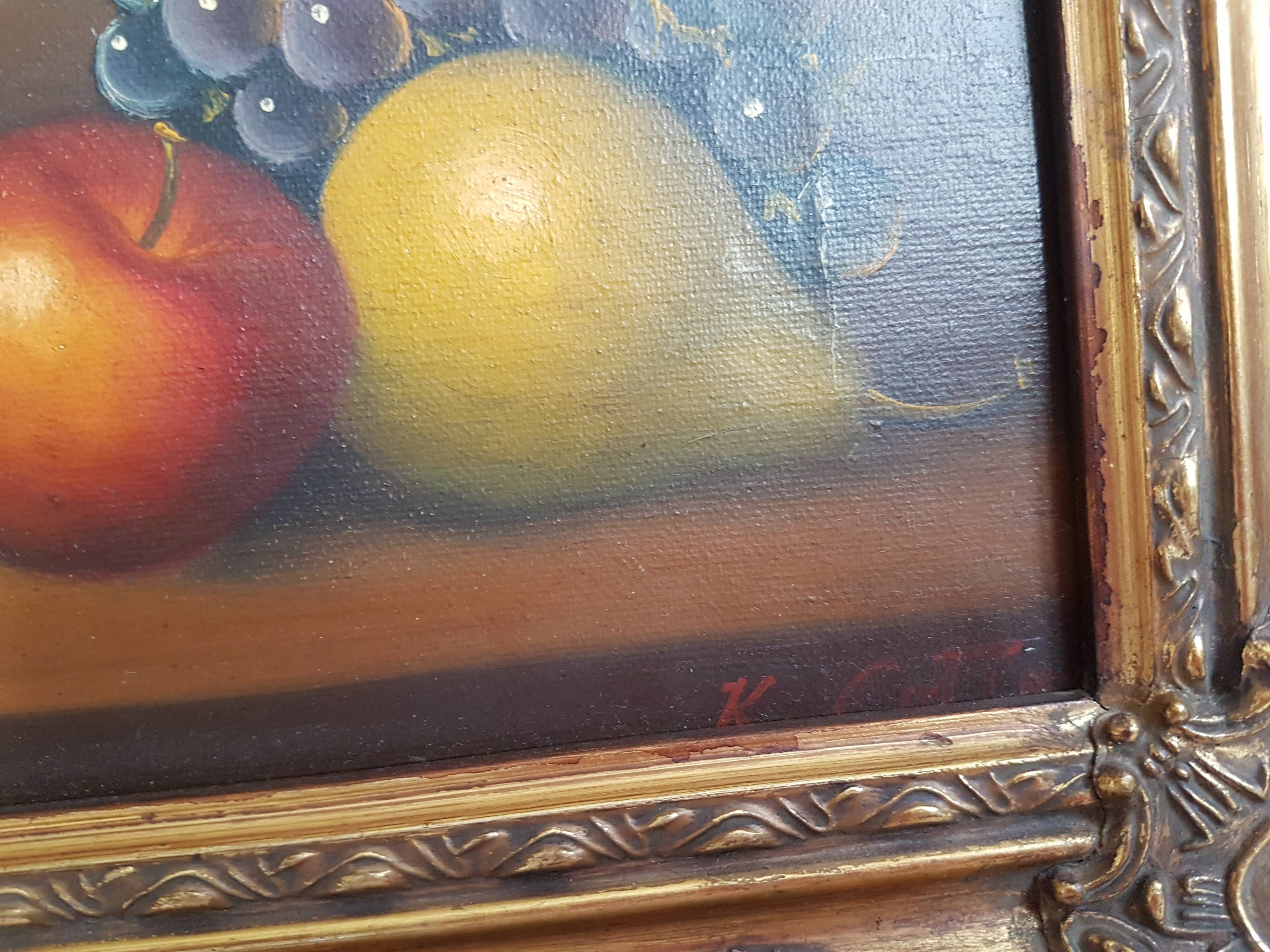 Ancient painting on canvas - still life very beautiful gilded framing