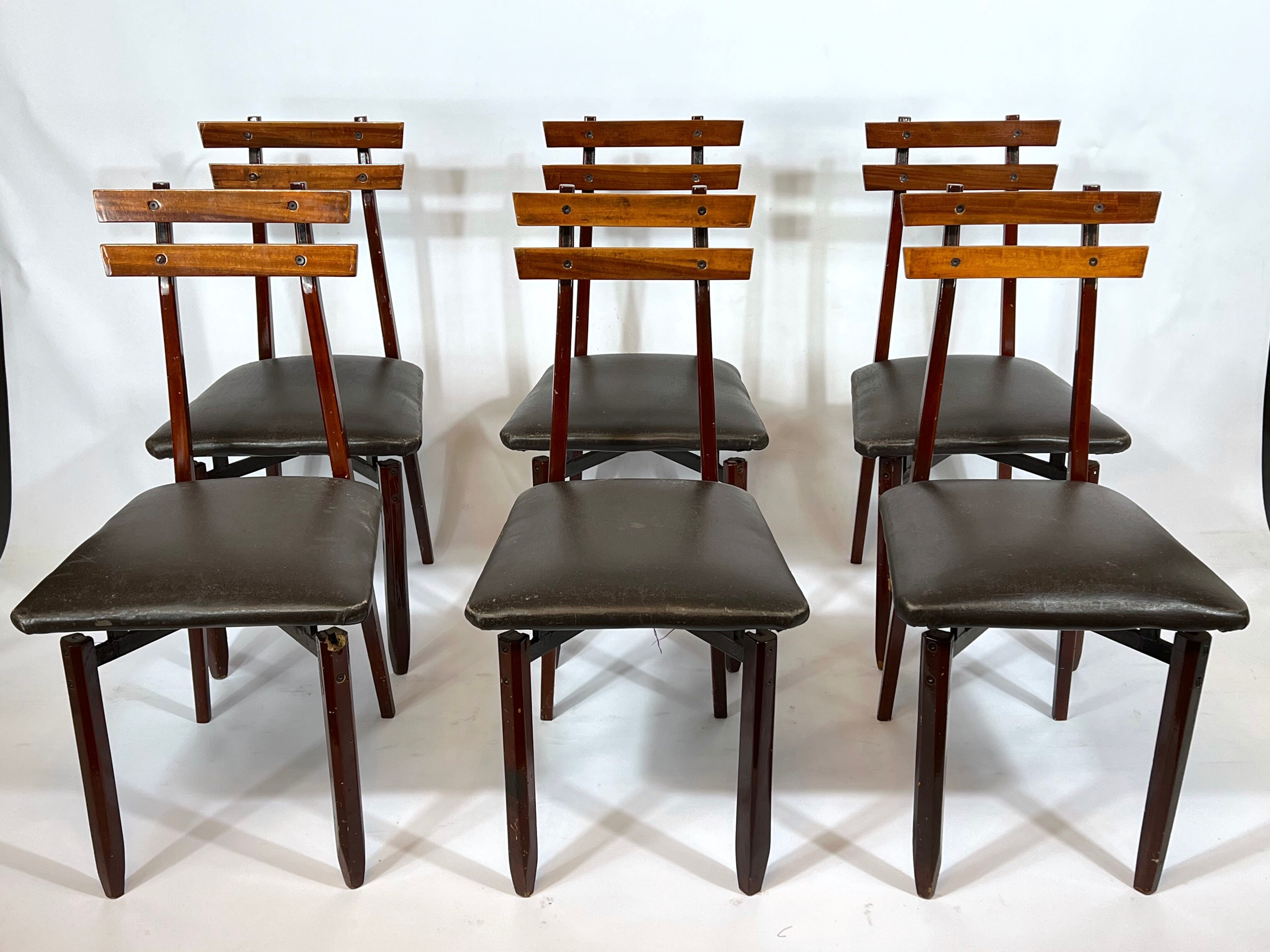 Set of six Mid-century Italian wood chairs