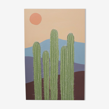 Huile sur toile fleur cactus paysage