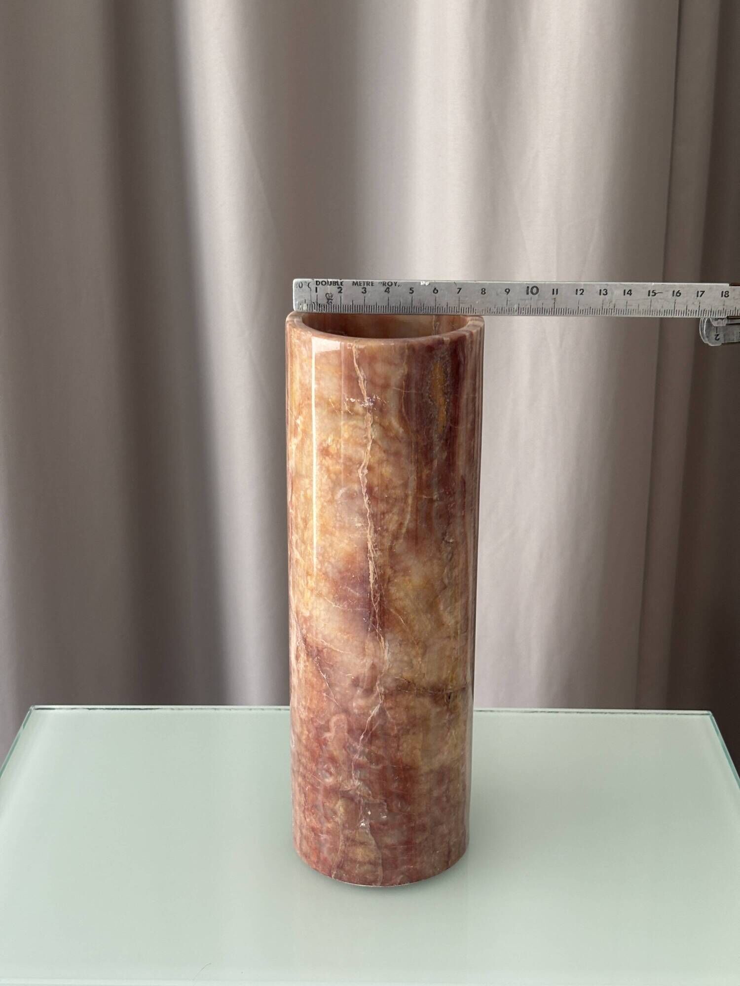 Vintage Italian Red Onyx Cylinder Vase, 1970s