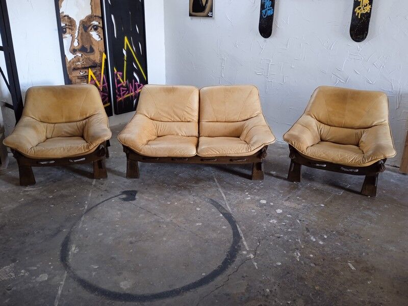 Brazilian living room sofa 2 armchairs Ep 1960 leather
