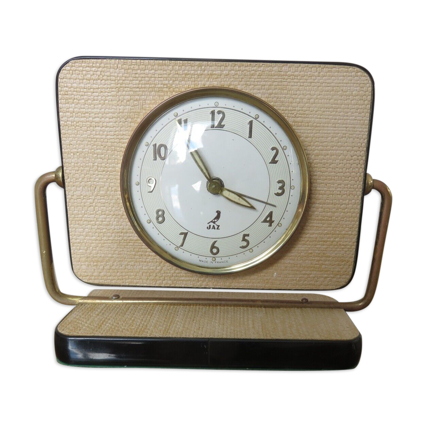 Mechanical alarm clock "jaz" brass and vinyl, swivel 50s 60s