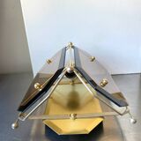 Scandinavian Vintage  wall light Sconce in Brass & Amber colored Glass