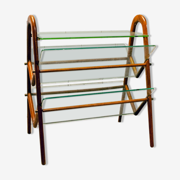Magazine rack with wooden frame & glass, 1950s