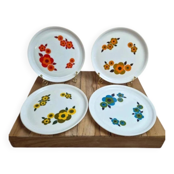 Lot de 4 assiettes à dessert Arcopal Lotus vintage années 70 – 4 coloris