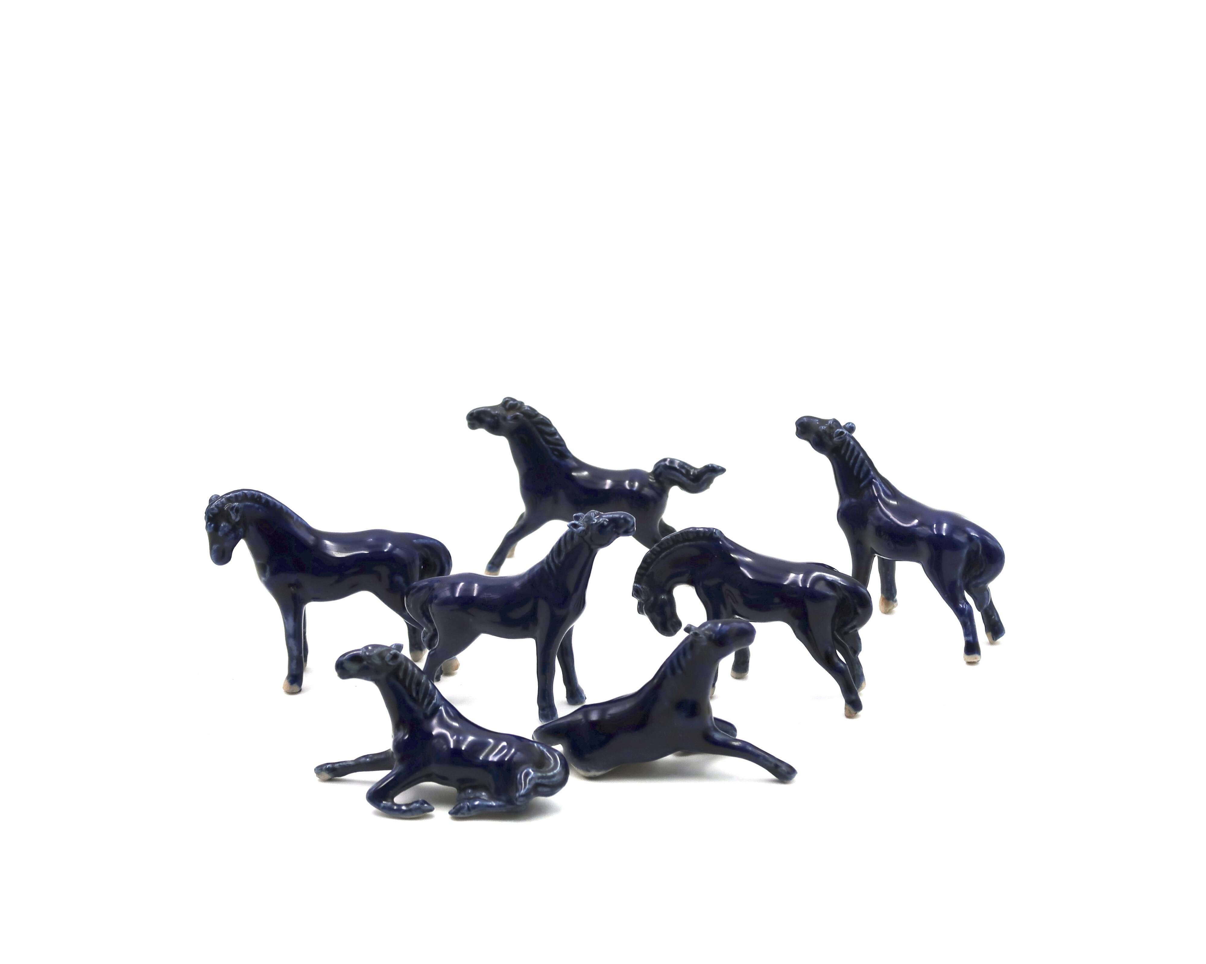 Blue porcelain happiness horses, 1970s