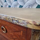 Commode marquetry style transition curved feet with marble top