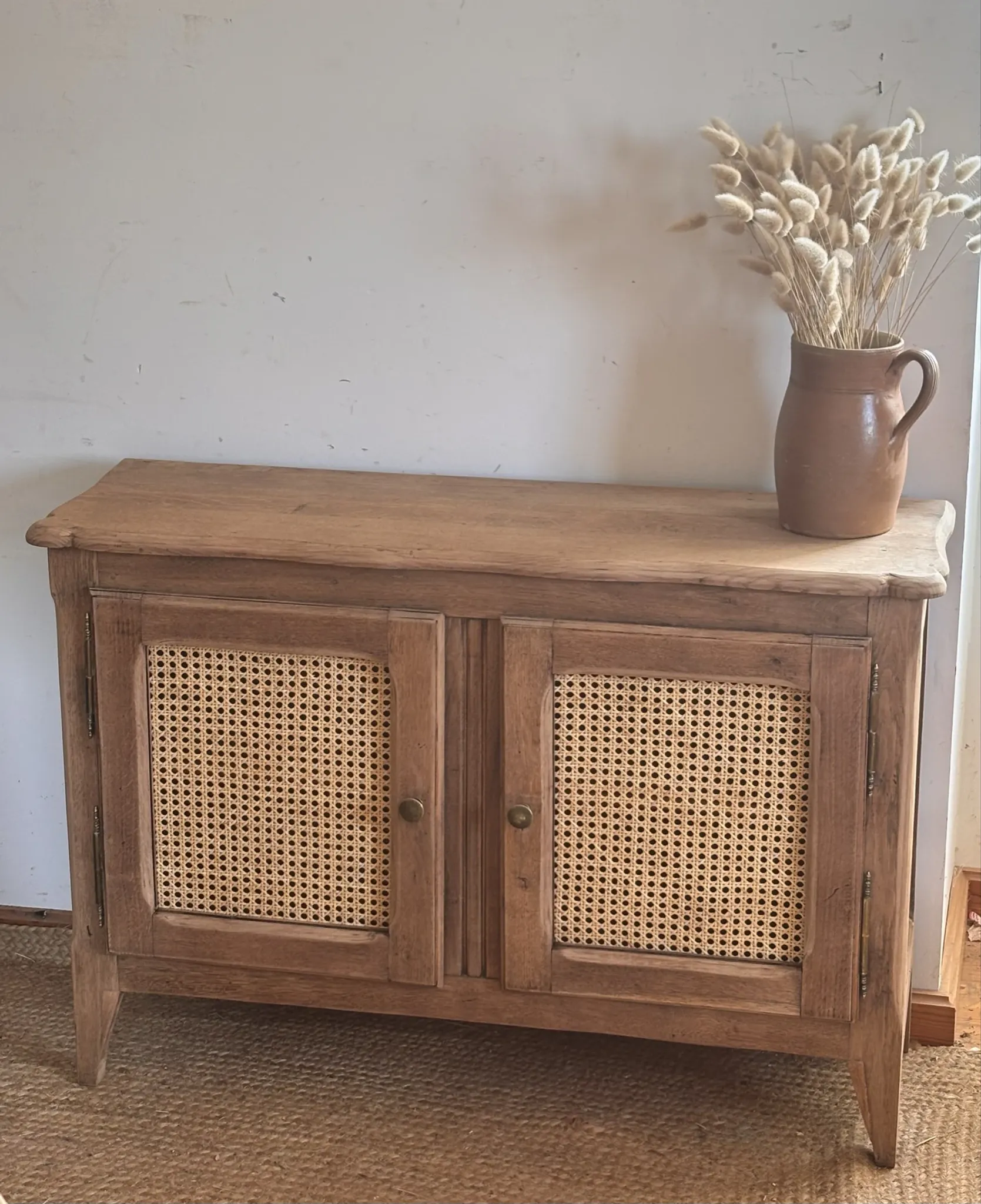 Old solid oak TV cabinet with cane - entrance cabinet