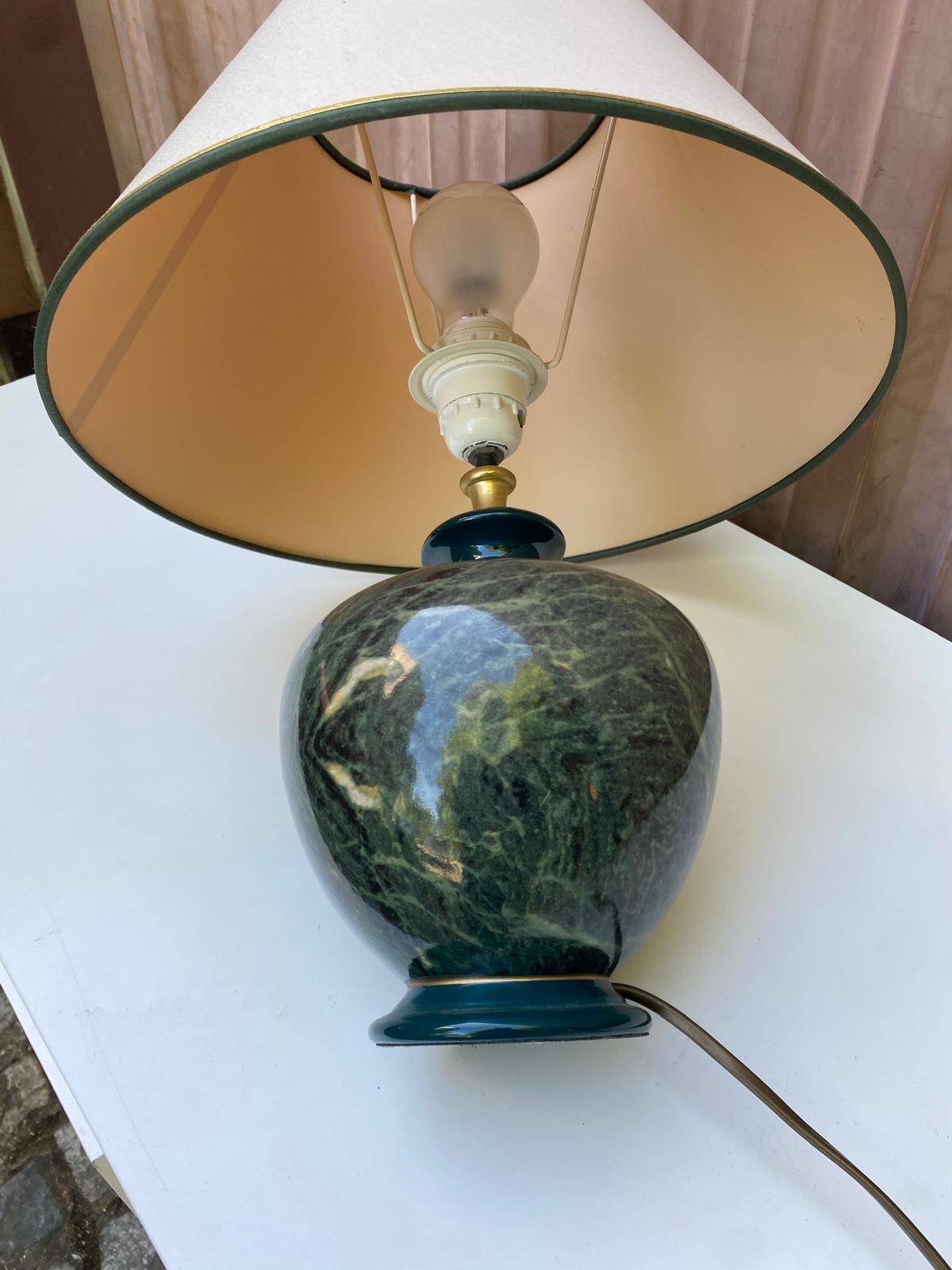 Vintage lamp signed Olivier Corro in green ceramic.