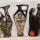 box of 3 vintage decanters , Ceramic bottles Italy DRIOLI MARASCHINO