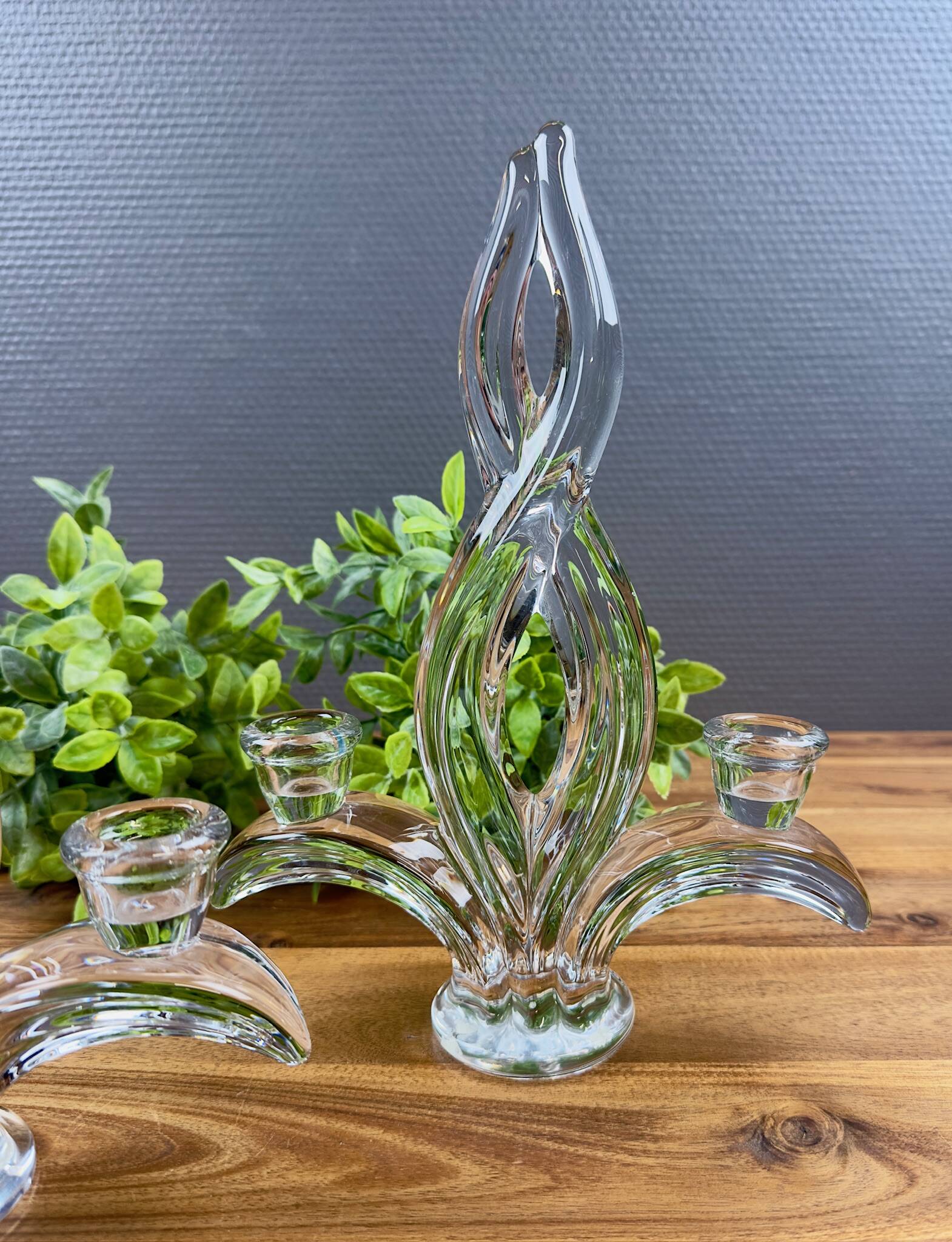 Pair of vintage Art Deco glass candlesticks